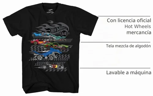 Vista 4 de Hot Wheels Short Sleeve Shirt - Boys Short Sleeve Tee - Cars Shirt Negro