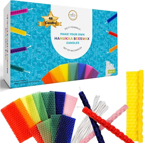 Vista 7 de The Dreidel Company 24 Haz tus propias velas de cera de abeja coloridas de Janucá, kit completo de inicio de velas de Janucá para hacerlas tú mismo