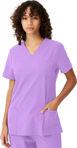 Vista 10 de floralhue Uniformes médicos para mujeres, blusas de uniforme médico suaves con cuello en V, uniforme médico elástico con 4 bolsillos, transpirable