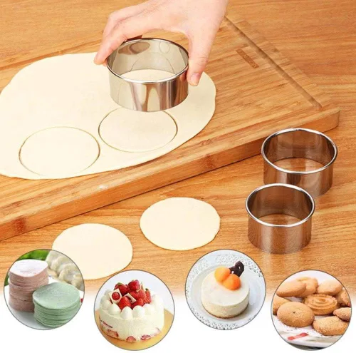 Vista 2 de Un conjunto de 3 piezas de acero inoxidable Dumplings Skin Cutter Herramienta de embalaje (3.1 in, 2.8 in, 2.4 in) Biscuit Plain Edge Round Maker