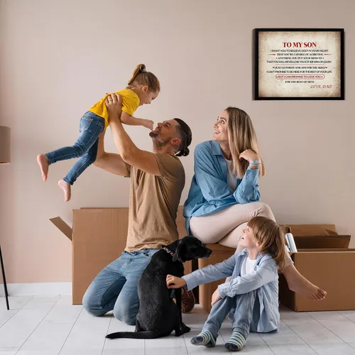 Vista 3 de AMERICAN LUXURY GIFTS Impresión artística de pared con texto en inglés "To My Son", "Love Dad", impresión familiar inspiradora de 10 x 8 pulgadas