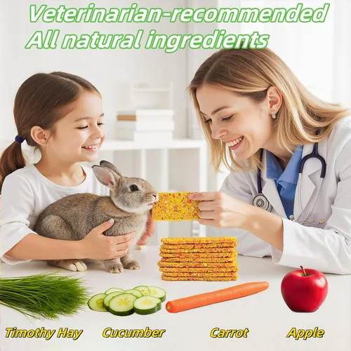Vista 4 de Juguetes masticables de conejo, 20 unidades, 2 en 1, Timothy Heno Treats Bocadillos de conejillo de indias
