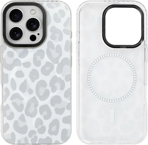 Vista 23 de SAKUULO Funda magnética para iPhone 11 Pro Max [Compatible con MagSafe] Patrón de Estampado de Leopardo Gris Claro Funda de Carga Inalámbrica