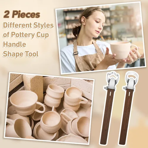 Vista 5 de Therwen 2 herramientas de tallado con mango de taza, herramienta de fabricación de mango de cerámica, extrusora de arcilla para taza de té