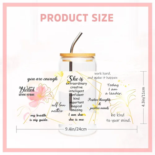 Vista 3 de Adhesivo UV DTF para tazas, 4 hojas de transferencia de flores de la Biblia UV DTF para vidrio de 16 onzas, floral, citas inspiradoras, versículo
