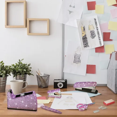 Vista 5 de Yunlly Juego de 6 artículos de papelería de oficina con brillantes accesorios de oficina, incluye bolígrafo, grapadora, removedor de grapas, 1000