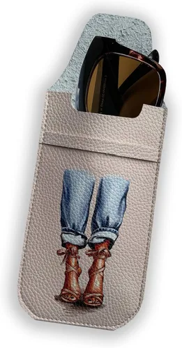 Vista 2 de Funda de gafas de sol beige para mujer, funda de gafas de sol, cuero ecológico, ilustración de moda