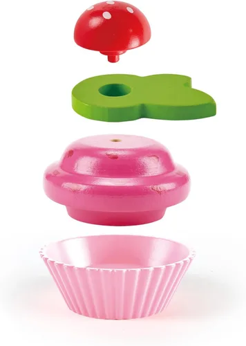 Vista 3 de Hape Cupcakes Magdalenas de madera coloridas, juguete de cocina para niños