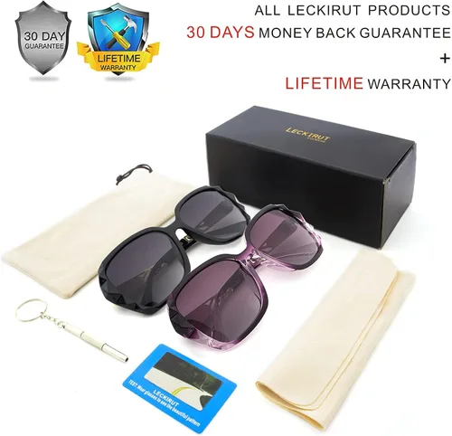 Vista 5 de LECKIRUT - Lentes de sol de gran tamaño para mujer lentes de sol clásicos y a la moda con protección UV polarizada