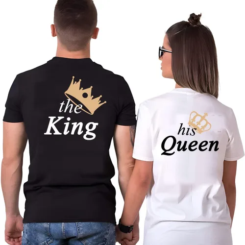 Vista 3 de Juego de camisas a juego para parejas para él y ella, camisetas de The King His Queen