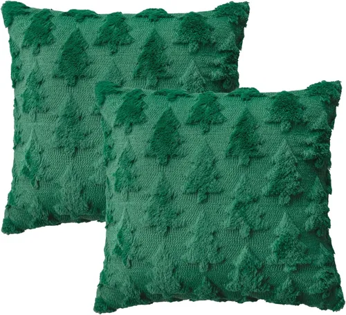 Vista 15 de AVOIN colorlife Juego de 2 fundas de almohada beige con árbol de Navidad, 16 x 16 pulgadas, felpa suave, piel sintética, jacquard, festivales
