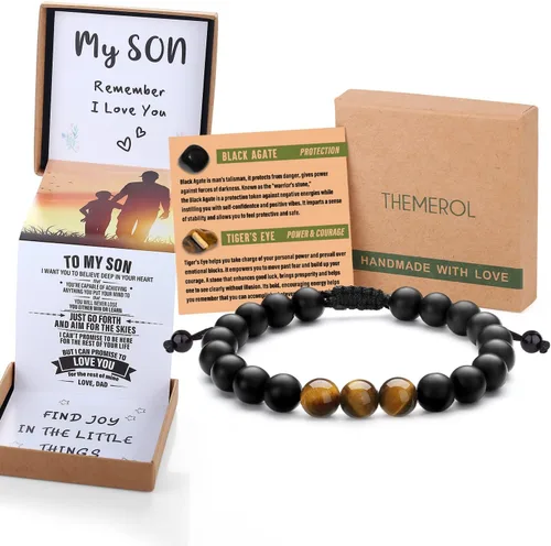 Vista 8 de Pulsera de cristal natural para adolescentes, niños, hombres, caja de regalo extraíble especialmente para hijo, nieto, papá, amor en cumpleaños