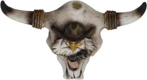 Vista 5 de Ebros Gift Rústico vaquero de águila occidental con pistola revólver cuerdas, cráneo de vaca, decoración de pared, escultura, fauna silvestre