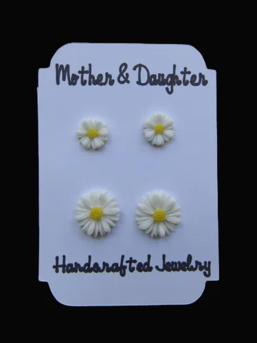 Vista 5 de Aretes de margaritas para mamá e hija, joyería de flores a juego para madre e hija