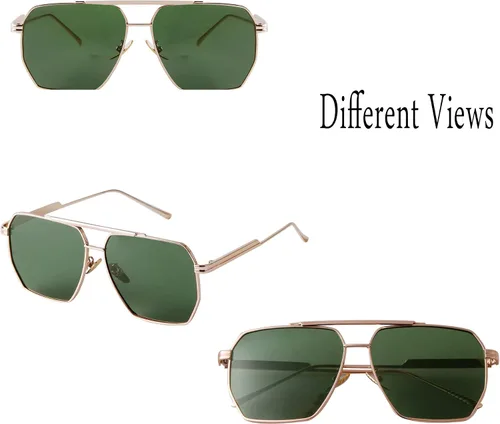 Vista 3 de DQbhzh Gafas de sol polarizadas cuadradas para aviador para mujeres y hombres estilo retro de gran tamaño marco de metal polígono protección UV400