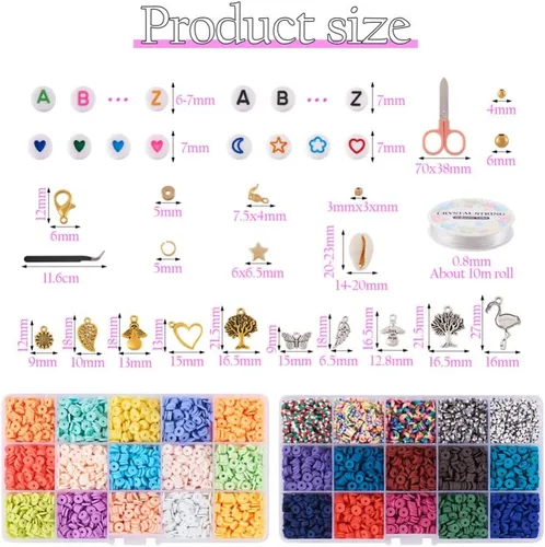 Vista 3 de Cheriswelry Kit de fabricación de pulseras de bricolaje con 7280 piezas de 30 colores de 0.236 in de disco plano redondo de arcilla polimérica