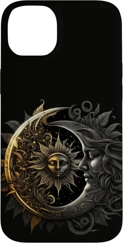 Vista 15 de Moon And Sun Celestial Yin And Yang Leaves Case for iPhone 16