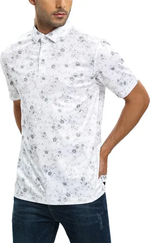 Vista 2 de Camisas de golf para hombre - Polo de manga corta con estampado de rendimiento que absorbe la humedad