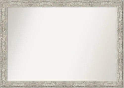 Vista 454 de Amanti Art Espejo de baño plateado para sobre el fregadero, 28 x 37 pulgadas, elegante espejo rectangular de peltre cepillado, marco de madera