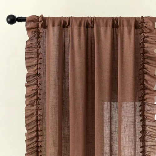 Vista 25 de TERLYTEX Cortinas de encaje de lino de 96 pulgadas de largo 2 paneles, 42 x 96 pulgadas, cortinas con volantes estilo granja para sala con bolsillo