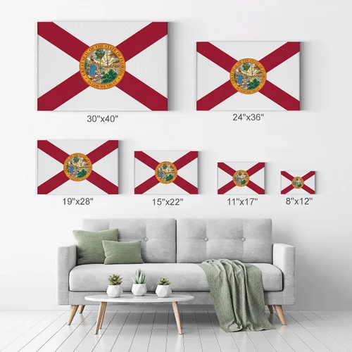 Vista 7 de Smile Art Design Lienzo impreso con la bandera del estado de Florida, capital del estado de los Estados Unidos, arte de pared con bandera del estado