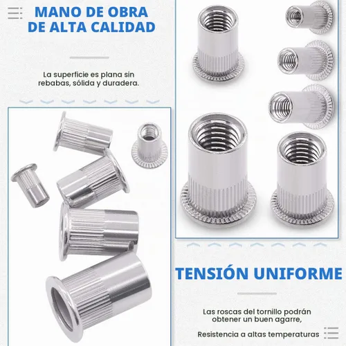 Vista 4 de Glarks - Juego de 180 piezas de acero inoxidable 304, cabeza plana, roscada, remache, inserto, tuerca, kit surtido M3 M4 M5 M6 M8 M10
