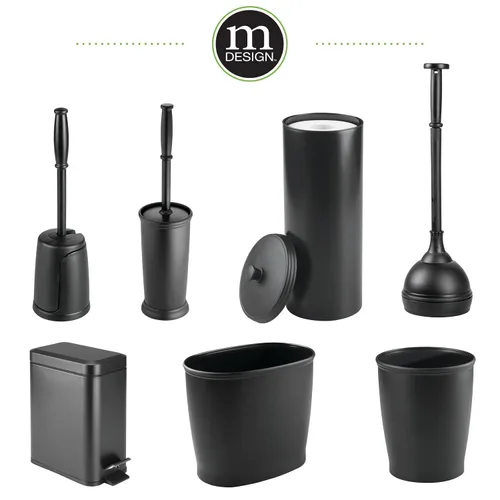 Vista 8 de mDesign - Cubo de basura de 1,3 galones de perfil delgado con escalón de metal, papelera, contenedor de basura, baño, tocador, dormitorio, cocina