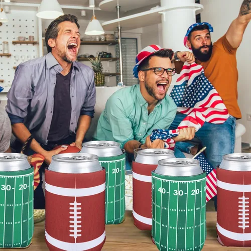Vista 7 de Decoraciones de fiesta de fútbol, 12 fundas aislantes de neopreno para decoración del día del juego del Super Bowl y regalos