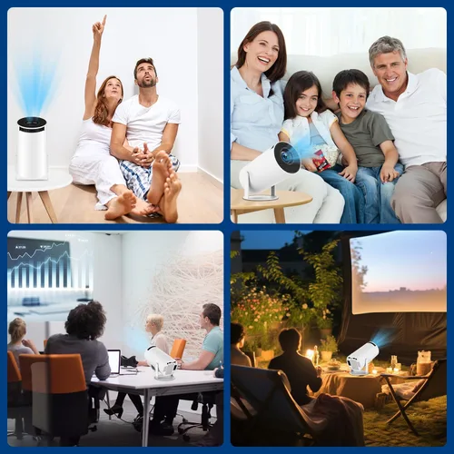 Vista 5 de Mini proyector con WiFi y Bluetooth, 4K 1080P compatible con proyector portátil, 170 ANSI, rotación de 180°, corrección trapezoidal automática