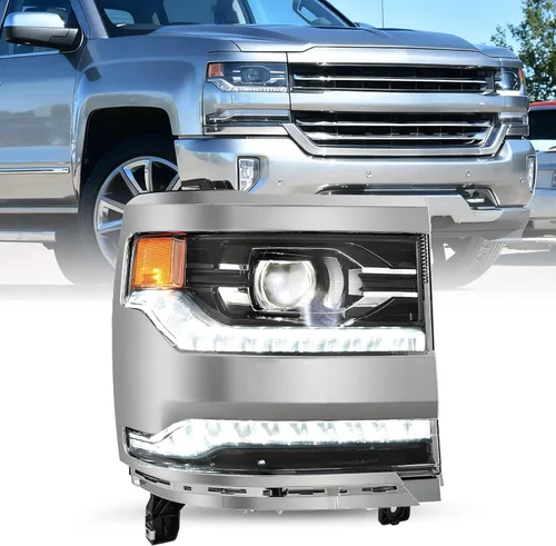 Vista 14 de Ensamble de faro HID/Xenón SOCKIR Compatible con Chevy Silverado 1500 2016-2019/19 Chevy Silverado 1500 LD [con bombilla HID D5S] con DRL LED