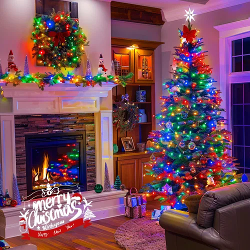 Vista 2 de Luces de Navidad Multicolor Conectables para Exteriores Impermeables, 66 pies 200 LED Luces de Navidad LED para Interiores con Enchufe, 8 Modos