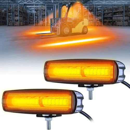 Vista 8 de Luz LED redonda de advertencia de seguridad para carretilla elevadora, luces de carretilla elevadora de 10 W con 2 chips LED de alto brillo, foco