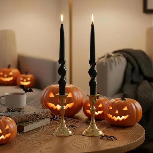 Vista 23 de Candelabros en espiral verde y velas cónicas verdes - Gedengni 7.5 pulgadas Velas cónicas cortas y encantadoras con diseño retorcido, velas sin