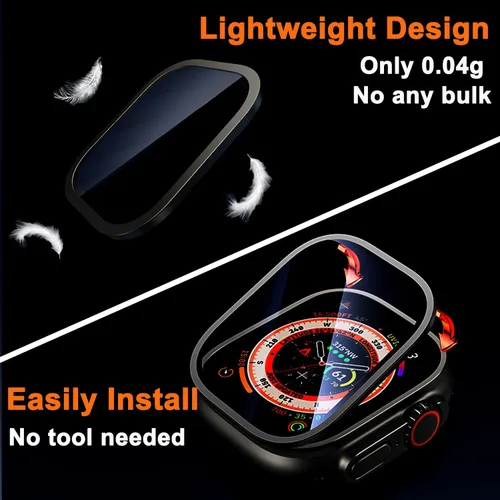 Vista 3 de COJOC Protector de pantalla para Apple Watch Ultra 2 / Ultra de 1.73 pulgadas, vidrio templado HD + marco de aleación de titanio