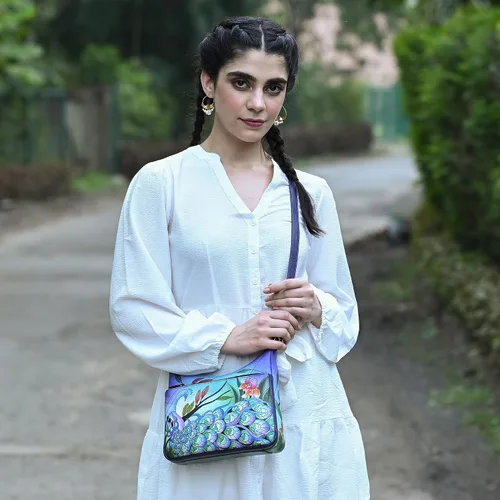 Vista 5 de Anna by Anuschka Women's Original Genuine Leather Hand-Painted Medium Crossbody - Leather Handbag for Women