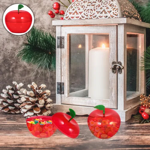 Vista 9 de ARTIBETTER Recipiente de regalo rojo, 8 unidades de manzanas de plástico, cajas de dulces, cajas de regalo, adornos decorativos rellenables