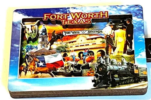Vista 2 de FORT WORTH - Juego de 2 llaveros de Texas con diseño de textura elevada de madera artwood, impresión de doble cara, Multi, Mediana