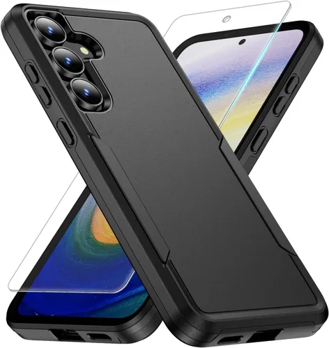 Vista 13 de Funda para Samsung Galaxy S24 FE con 2 protectores de pantalla de vidrio templado y protector de lente de cámara, capa interior de TPU suave y Negro
