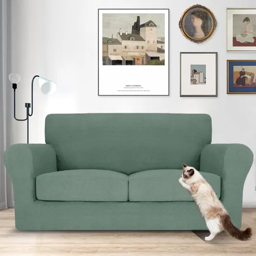 Vista 90 de MAXIJIN 2 piezas de fundas para silla con brazos, funda para silla de sofá para sala de estar, funda elástica para perros para una silla con 1 cojín