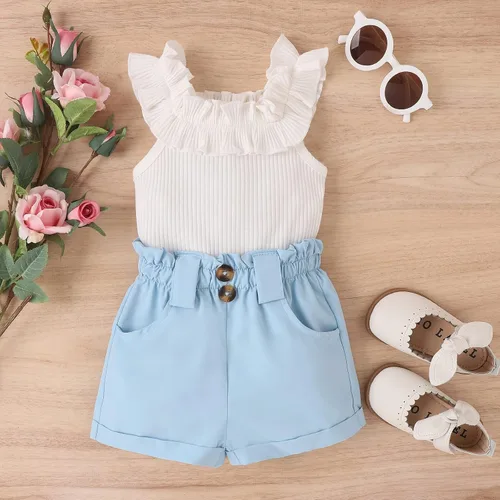 Vista 99 de TheFound Trajes de verano para niñas pequeñas, sin mangas, de punto acanalado, halter, pantalones cortos, ropa para recién nacidos, conjunto de 3