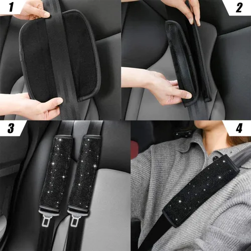 Vista 3 de Almohadillas para cinturón de seguridad de coche brillantes, 2 piezas, fundas para cinturón de seguridad de coche con cristales de strass