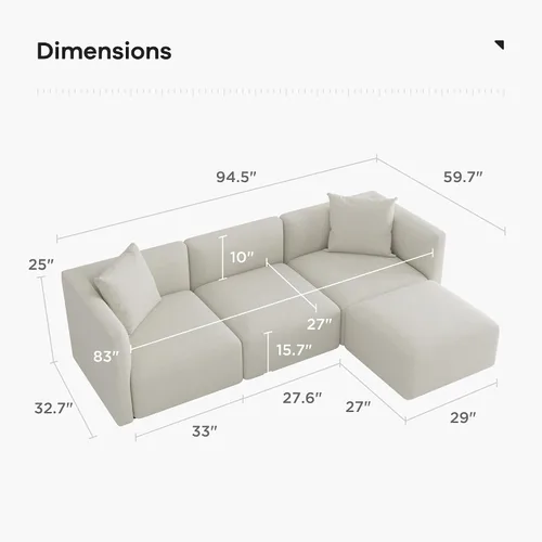 Vista 2 de Acanva Sofá modular convertible de lujo con tapicería en forma de L, sofá reversible contemporáneo con diván para sala de estar, apartamento