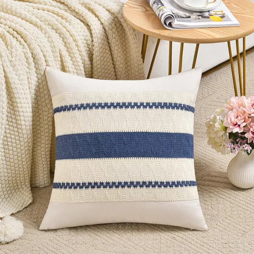 Vista 2 de Fancy Homi - Juego de 2 fundas de almohada decorativas de color azul polvoriento vintage pequeñas de 14 x 14 pulgadas para sofá, cama, silla Azul