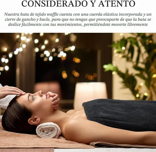 Vista 6 de Tigeen Spa Robe for Women Waffle Spa Wraps Negro
