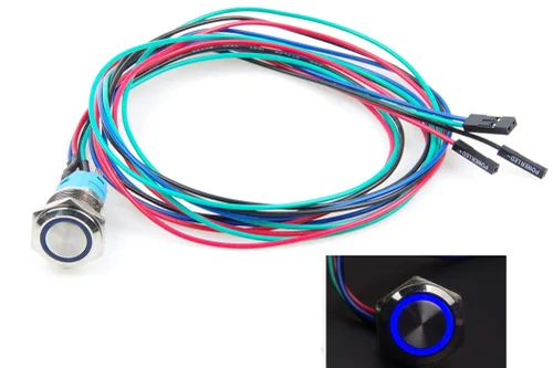 Vista 10 de Interruptor de chasis de 0.472 in con botón de metal con cable de extensión de 3.3 pies, anillo de símbolo de interruptor azul, adecuado