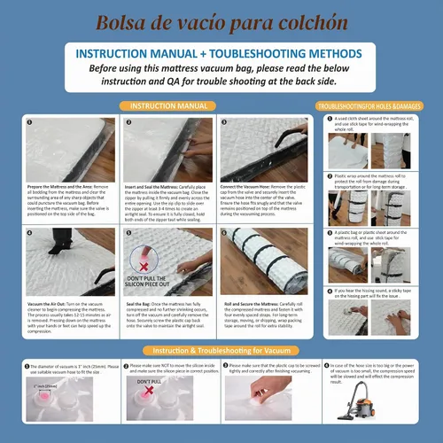 Vista 6 de Bolsa de vacío para colchón de espuma con cremallera azul y 4 correas