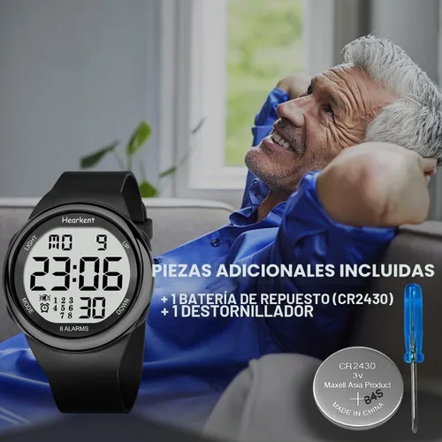 Vista 9 de Hearkent 8 Vibrating Alarms Watch Medication Reminder for Elderly Seniors Negro