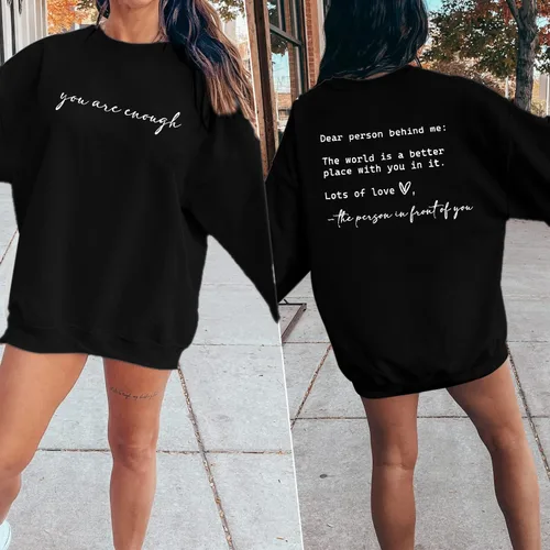 Vista 2 de JINTING Eres Suficiente Sudadera para Mujeres Salud Mental Querida Persona Detrás de Mí Sudadera con Capucha Camisa Top Inspirador Pullover