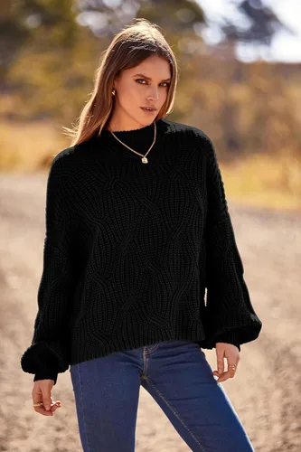 Vista 9 de PRETTYGARDEN Suéteres de otoño de gran tamaño para mujer, estilo casual, cuello redondo, manga larga, tejido trenzado grueso, blusa