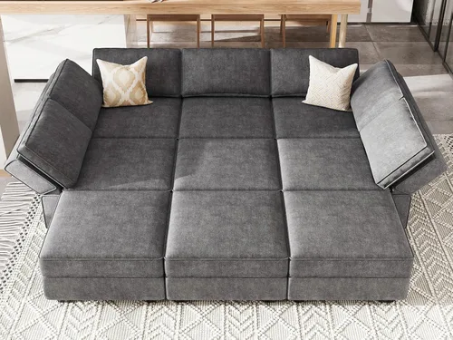 Vista 11 de Belffin - Sofá seccional modular con cama oculta, sofá seccional convertible para sala de estar. Sofá color gris claro